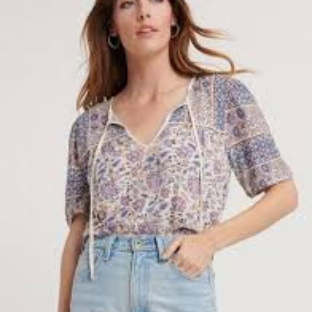 LUCKY BRAND Sz L PEASANT TOP NWT - Picture 1 of 8